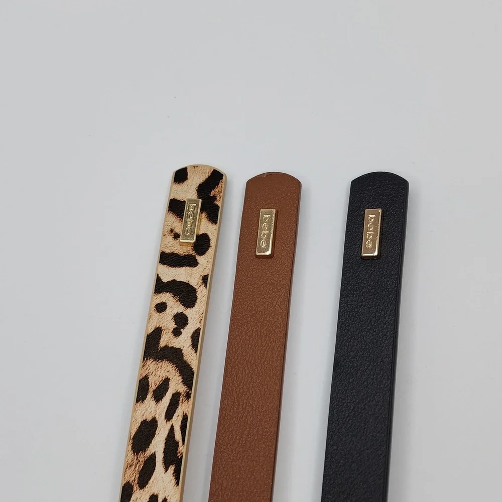 bebe WOMEN'SBELT, THIS ITEM COMES WITH 3 BELTS, BLACK, BROW & LEPPARD, LARGE (L)
